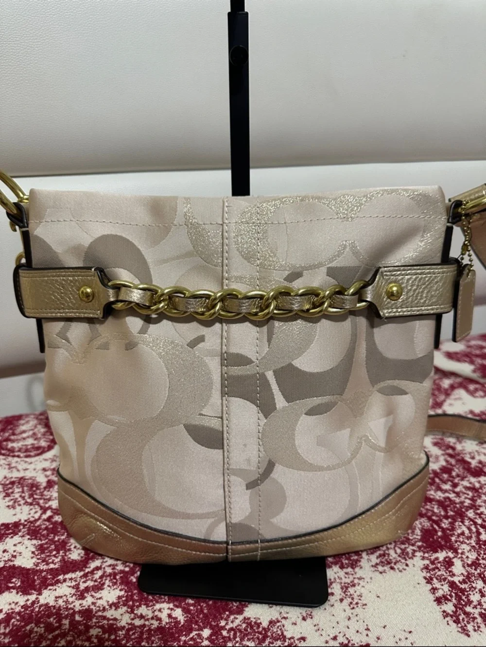 Coach Metallic Gold and Cream Signature Crossbody Shoulder/Crossbody Bag - Picture 2 of 15